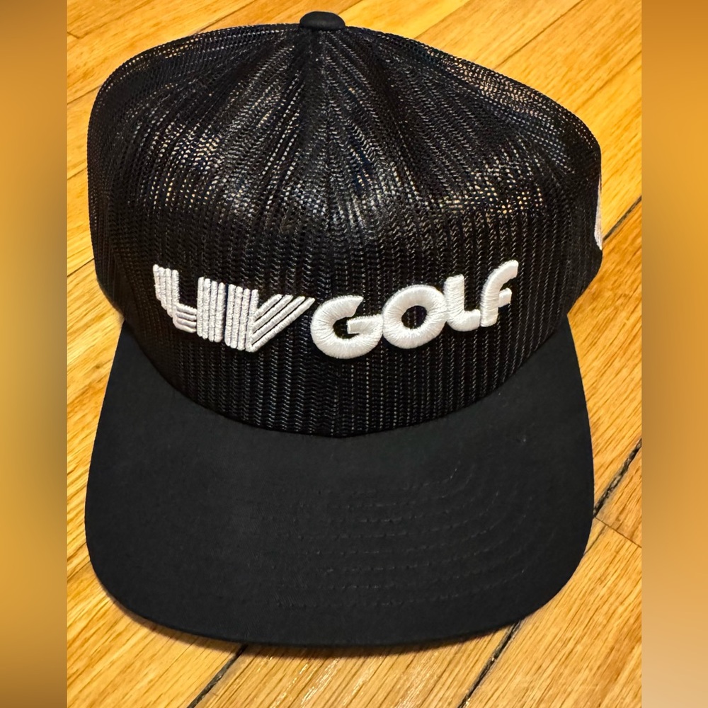 LIV GOLF Embroidered Black Mesh Trucker Hat